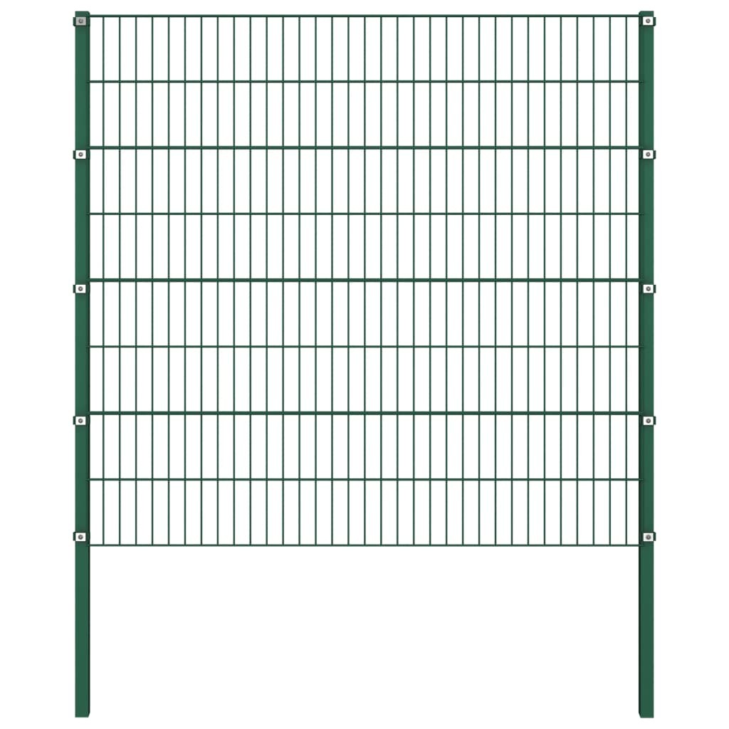 Fence Panel with Posts Iron 1.7x1.6 m Green
